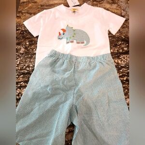 Kids Dinosaur Pajama Set - White and Green